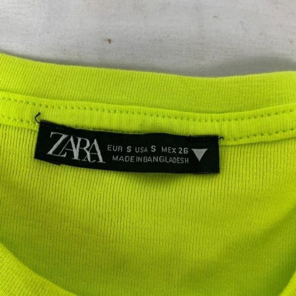 Zara Womens Neon Yellow Long Sleeve Cropped Top Size S 95% Cotton 5% Elastane - Picture 4 of 6